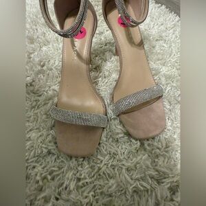 Rampage Nude Heels with Rhinestone Straps